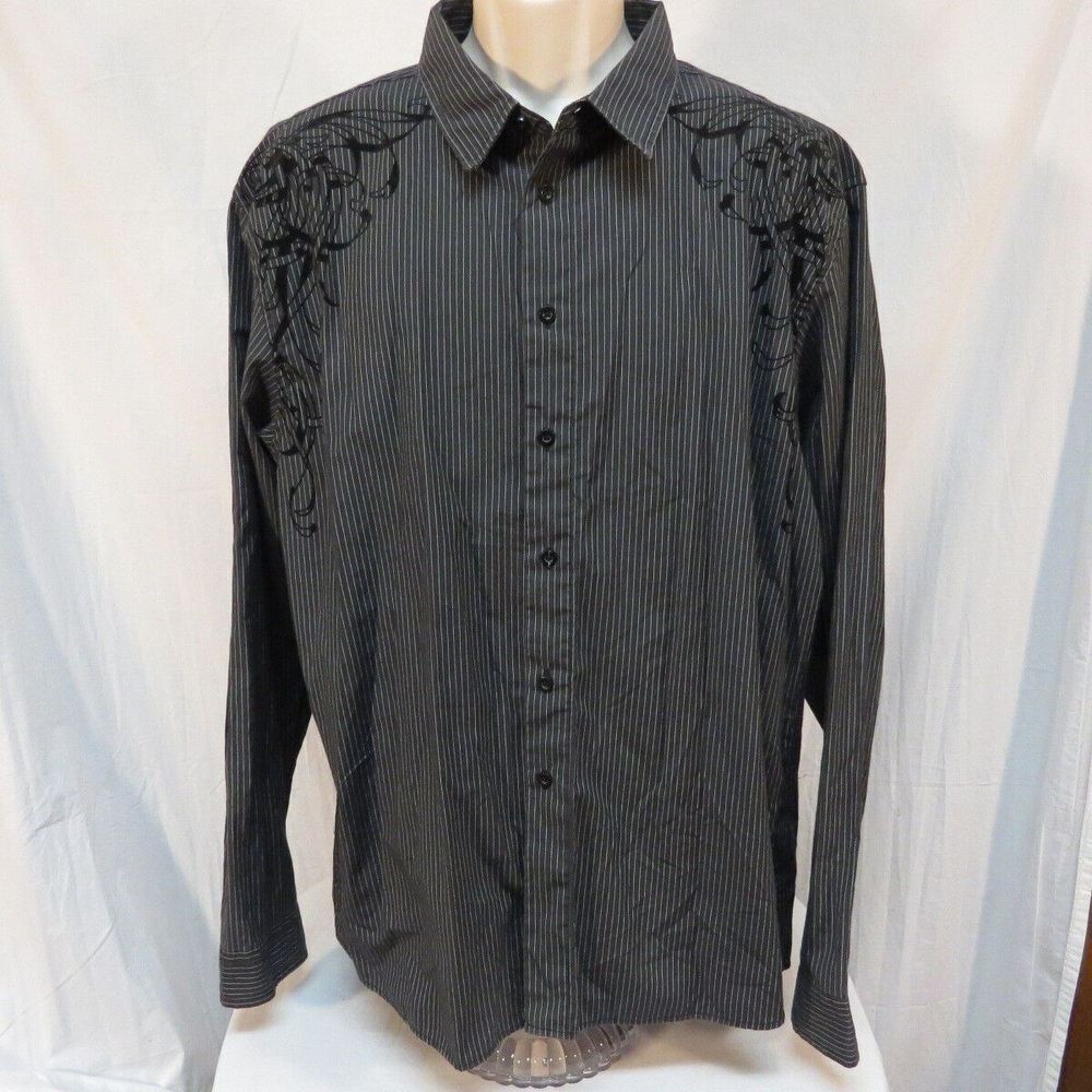 CJ Black Black Striped with Embroidery Pattern Shirt Size XXL